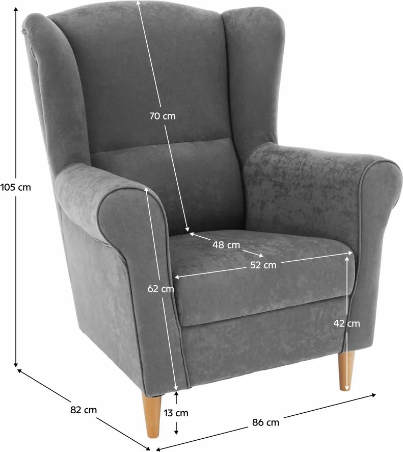 Füles fotel, szürke, CHARLOT