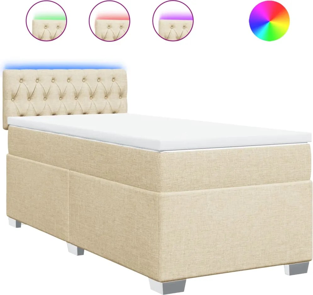 vidaXL krémszínű szövet rugós ágy matraccal 90 x 200 cm