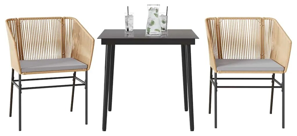 vidaXL 3 észes barna polyrattan üveg kerti étkezőgarnitúra párnával