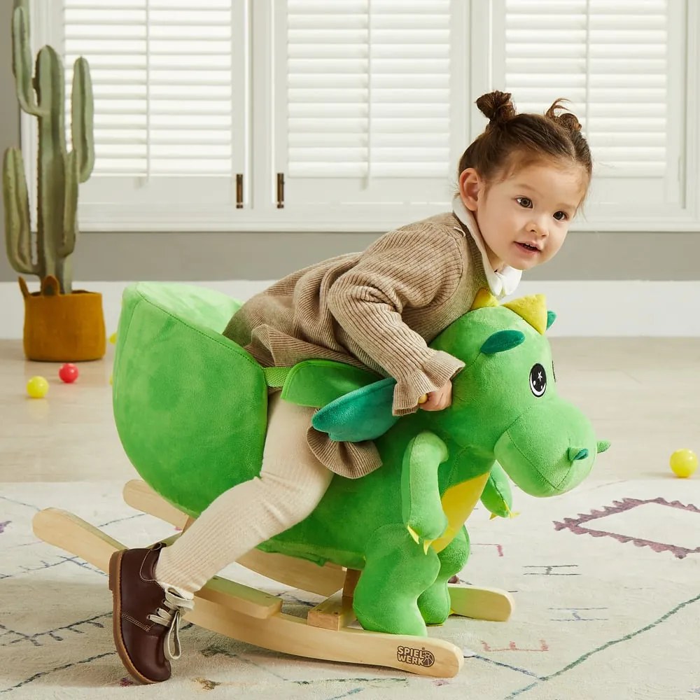 Spielwerk DINO hintázó sárkány biztonsági övvel, zöld