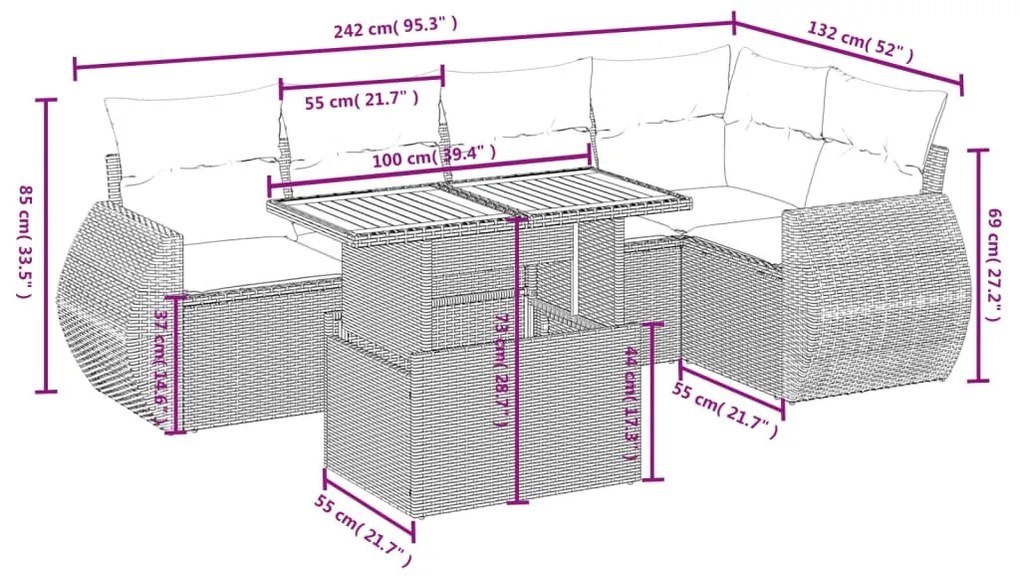 6 részes szürke polyrattan kerti ülőgarnitúra párnákkal