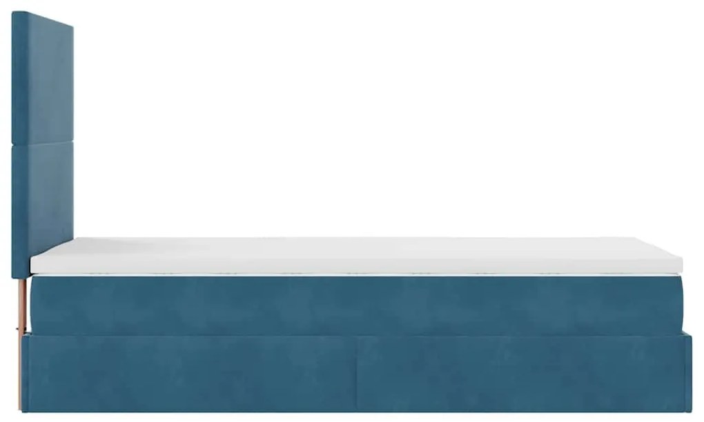 Ottomán ágykeret matracokkal sötétkék 90x190cm bársony