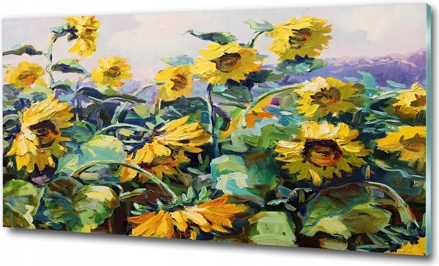 Fotó kép edzett üveg Napraforgók 125x50