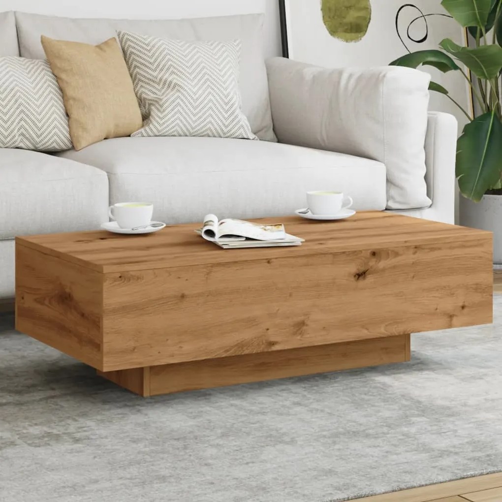 kézműves tölgy színű szerelt fa dohányzóasztal 100x49,5x31 cm