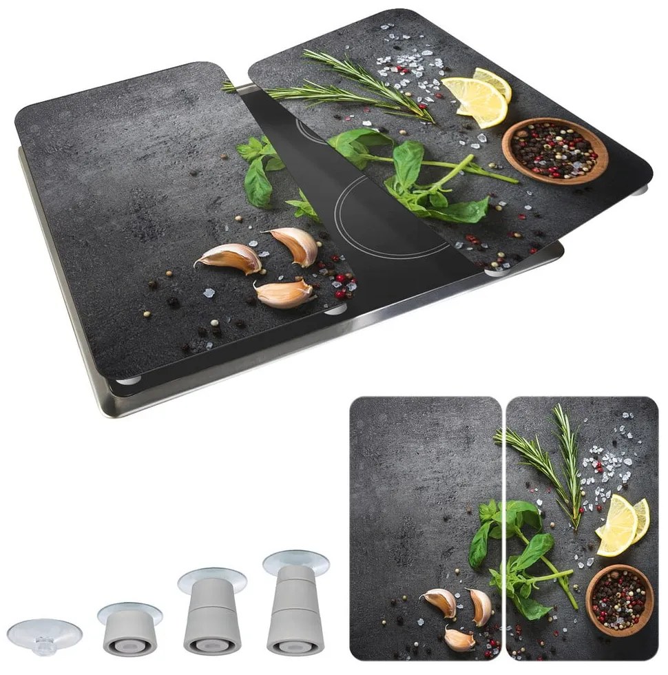 Szürke edzett üveg tűzhely fedőlap szett 2 db-os Universal Herbs – Wenko