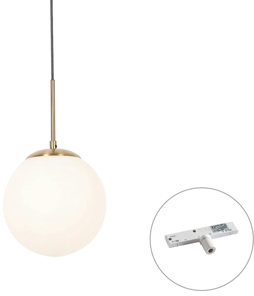 Art Deco hanglamp goud met opaal glas incl. rail adapter wit 1-fase - Slimline Flore