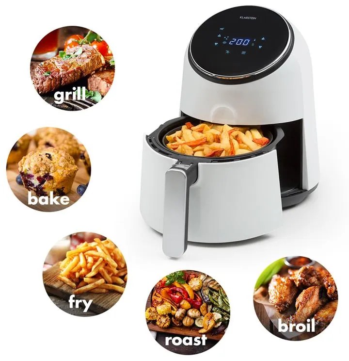 Klarstein AirVital, forrólevegős fritőz, 1300 W, 2,5 l, CeraPlus tapadásmentes felület, érintésvezérlés, fehér