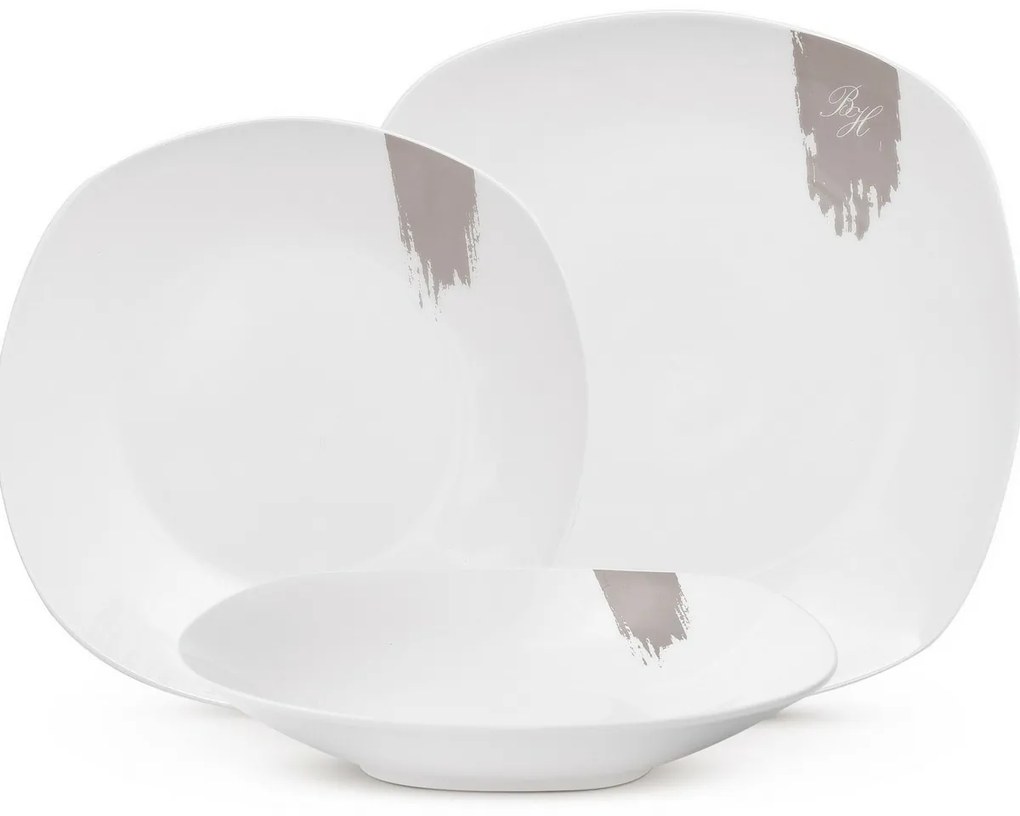 BerlingerHaus 18 darabos tányérkészlet Taupe,fehér-szürke