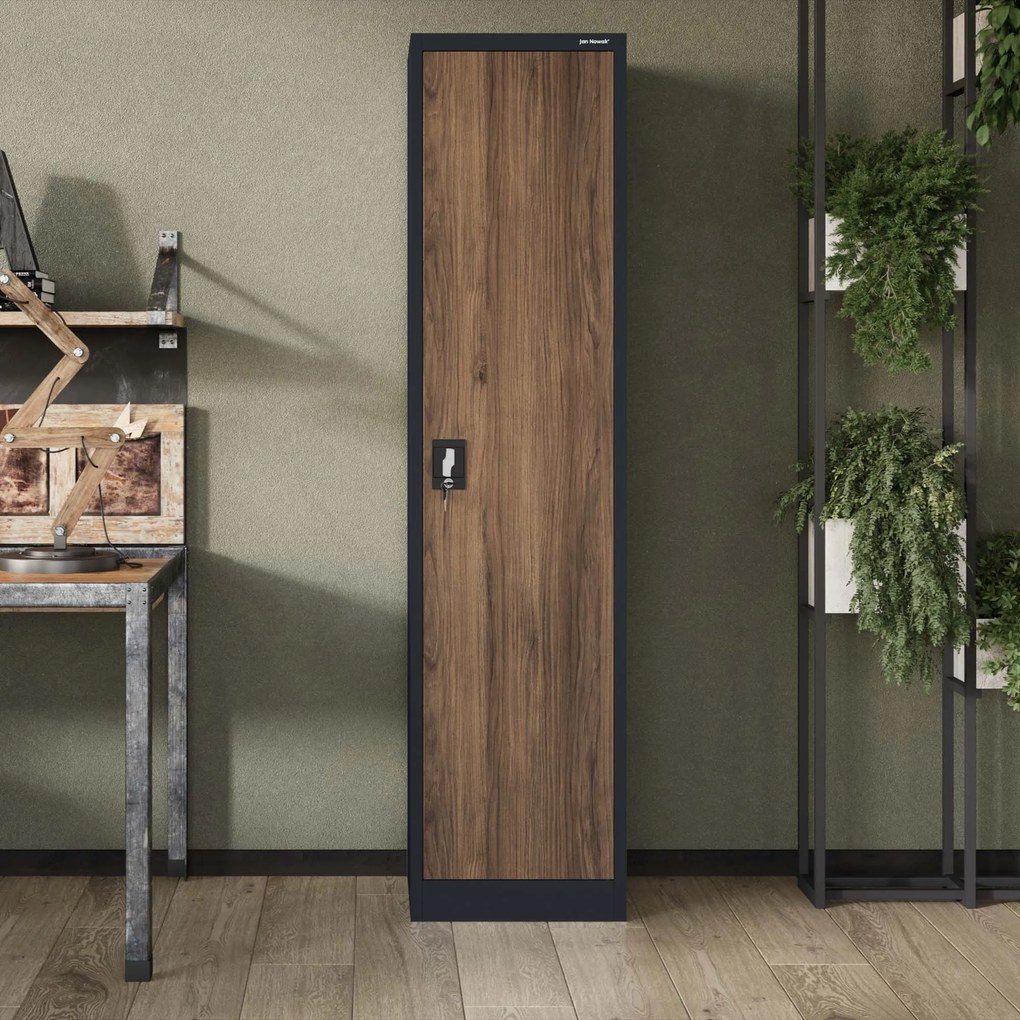 Fém irodai iratszekrény, antracit/dió, 450x1850x400 mm: ALEX Eco Design