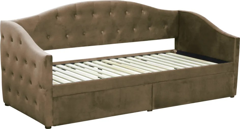 Ágy tárhellyel, 90x200, barna Velvet szövet, ZASKA