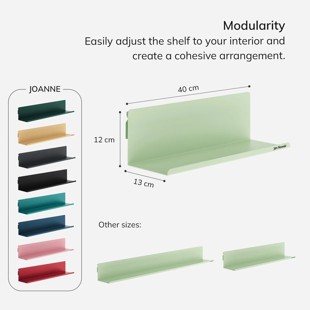 Fali polc JOANNE 400 mm, Fresh Style: pasztellzöld