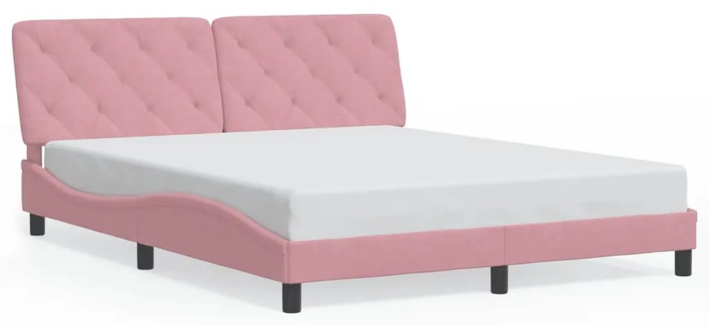rózsaszín bársony ágykeret LED-ekkel matrac nélkül 160 x 200 cm