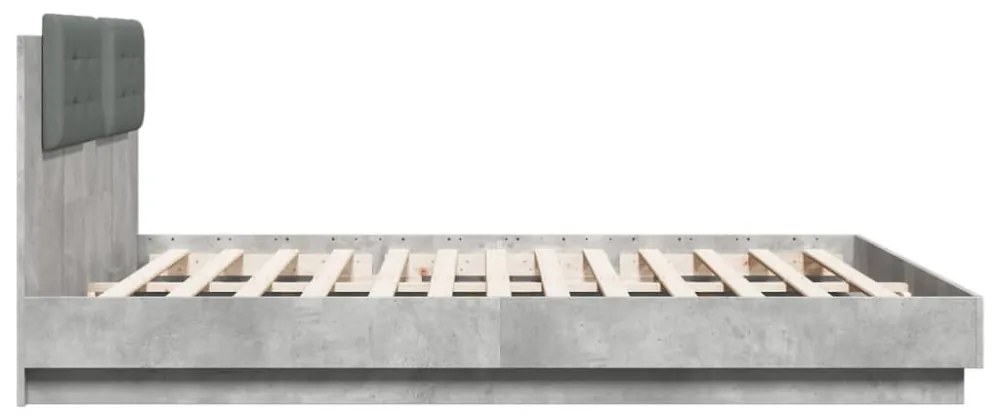 betonszürke ágykeret fejtámlával és LED-világítással 160x200 cm
