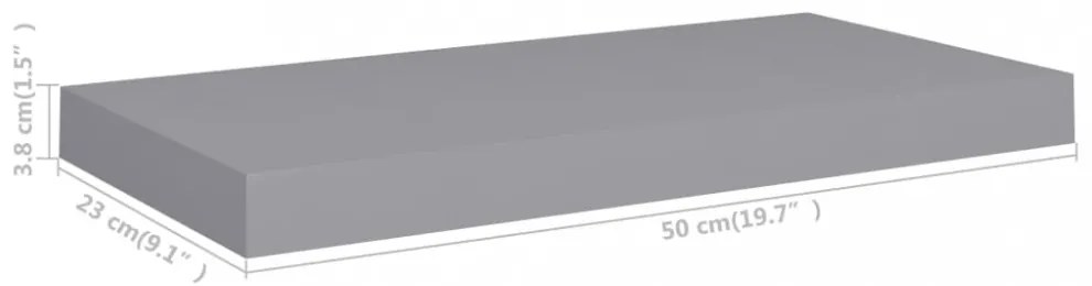 szürke MDF lebegő fali polc 50 x 23 x 3,8 cm