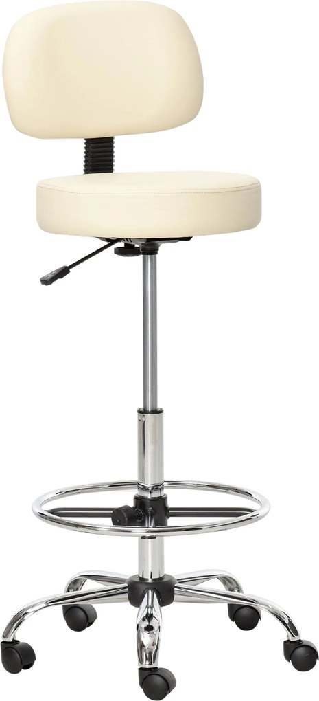 HOMCOM Forgatható Bárszék Magasságban Állítható Bárszék Kerekekkel Műbőrből Iroda Szék 360°-os Forgással Háttámlával Bézs 56 x 57 x 104-127 cm | Aosom