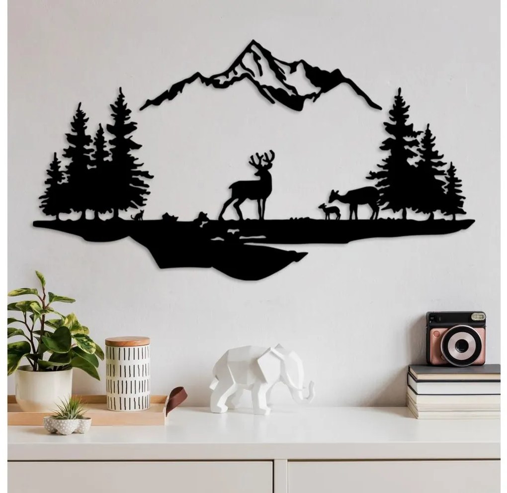 Fali dekoráció 2 db 70x38 cm szarvas fém/fekete