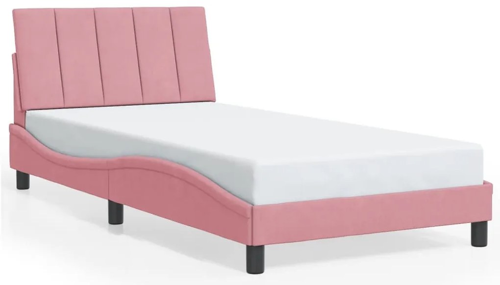 rózsaszín bársony ágykeret LED-ekkel matrac nélkül Hanko 100 x 200 cm