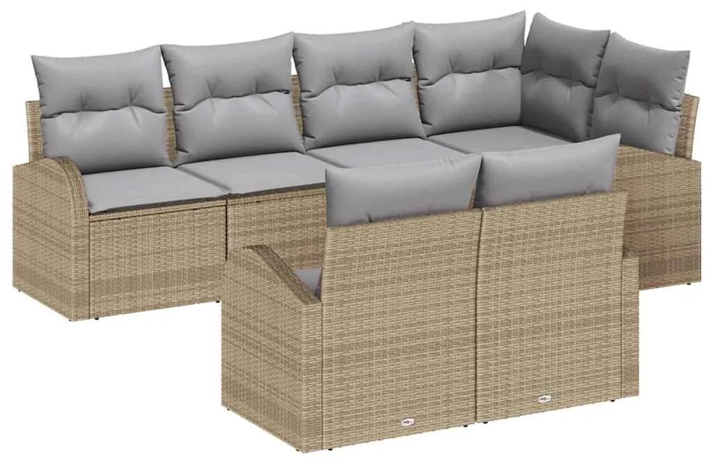 vidaXL Kerti Kanapé Szett 7 pcs Beige és Világosszürke polirattan