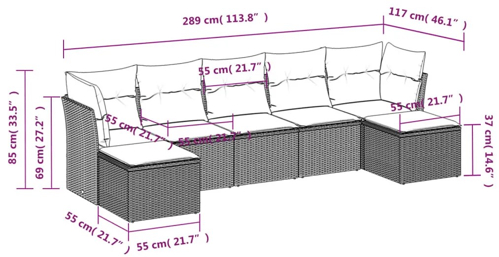 7 részes barna polyrattan kerti ülőgarnitúra párnákkal