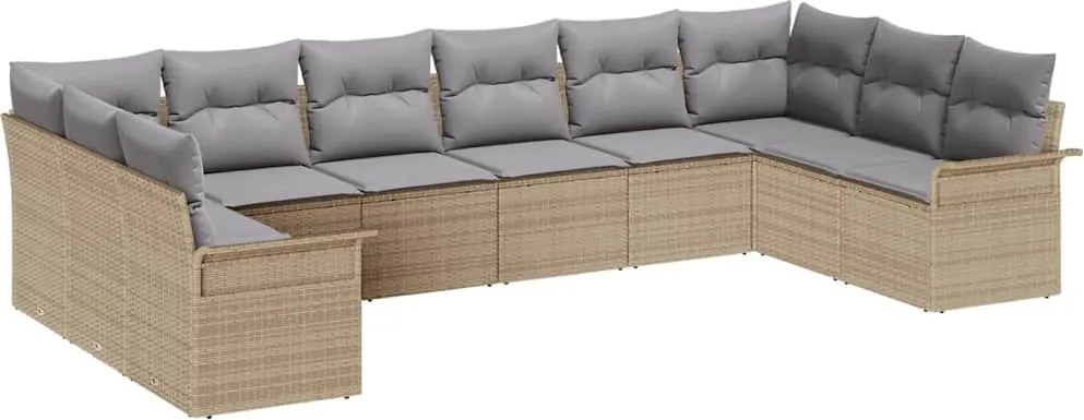 vidaXL Kerti Kanapé Szett tárolóval 10 pcs Bézs polirattan