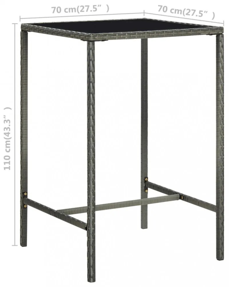 szürke polyrattan és üveg kerti bárasztal 70 x 70 x 110 cm