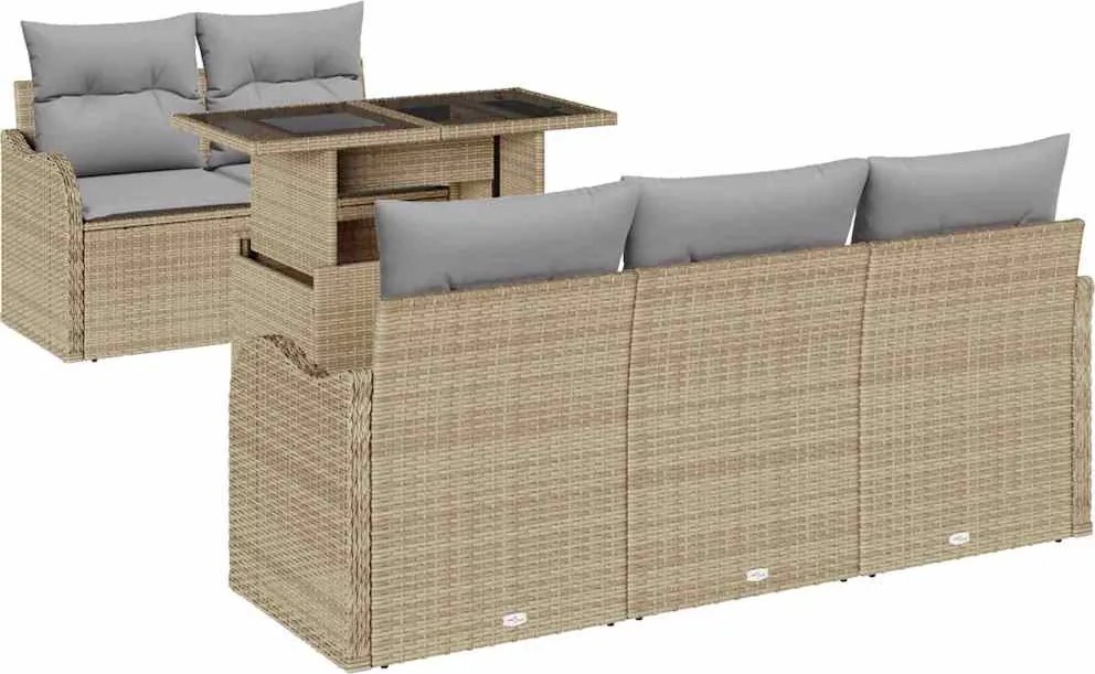 vidaXL Kerti Kanapé Szett párnával párnával 6 pcs Bézs Poly Rattan