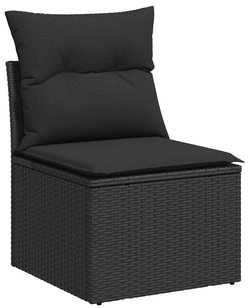 10 részes fekete polyrattan akácfa kerti ülőgarnitúra párnákkal