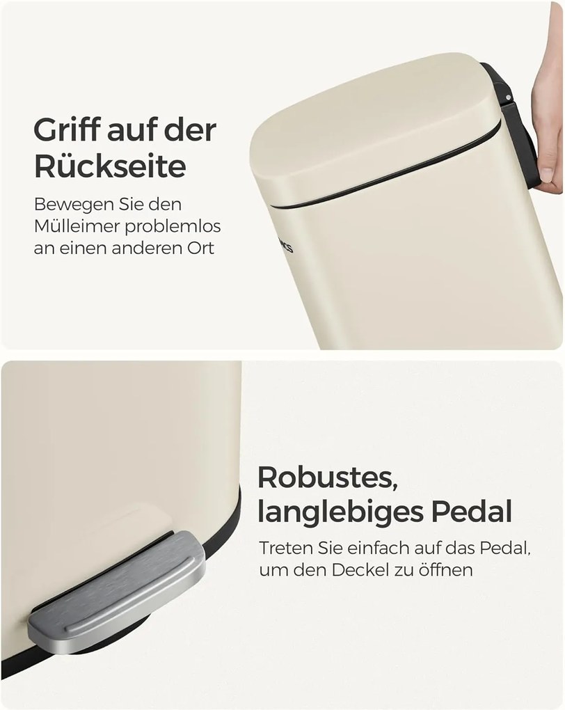 Konyhai szemetes, 30 literes, pedálos, fedeles, homokbézs
