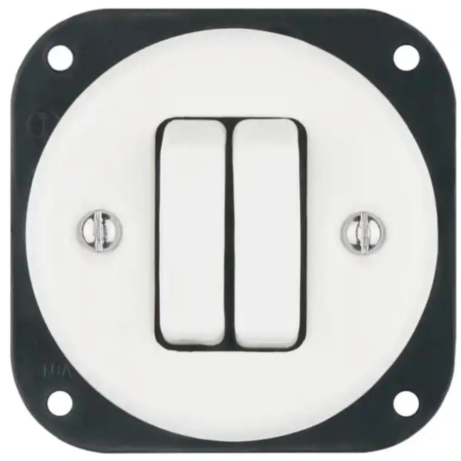 Bohemia-Design - Retro porcelán dupla kapcsoló, keret nélkül, 5-ös, fehér