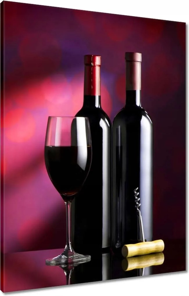 Vászonkép 60x80 Két üveg vörösbor és egy pohár
