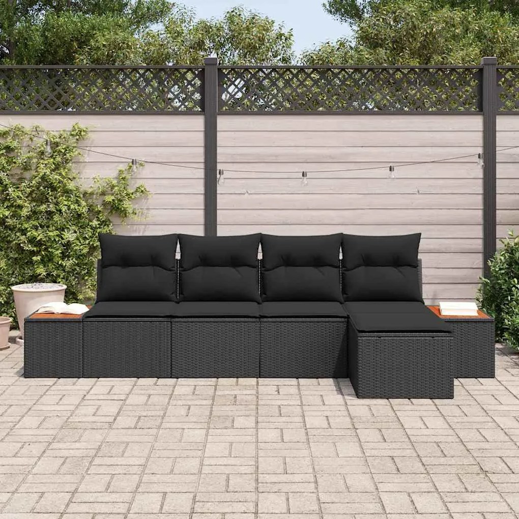 Kerti Kanapé Szett 5 pcs Fekete 184 x 62 x 85 cm Poli rattan