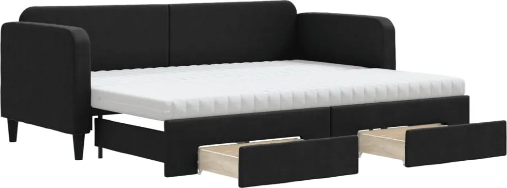 vidaXL fekete kihúzható szövet heverő fiókokkal 80 x 200 cm
