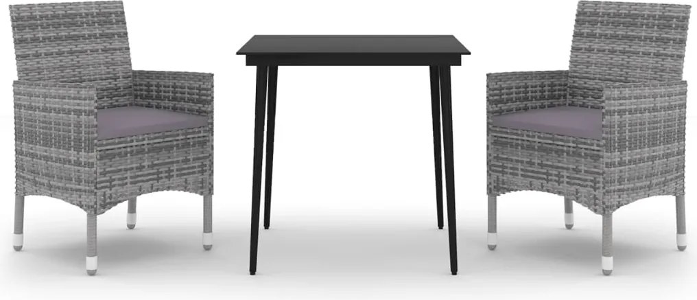 vidaXL 3 részes polyrattan és üveg kerti étkezőgarnitúra párnákkal