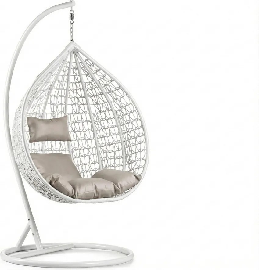 Fehér függőszék KOKON állvánnyal, világos párna