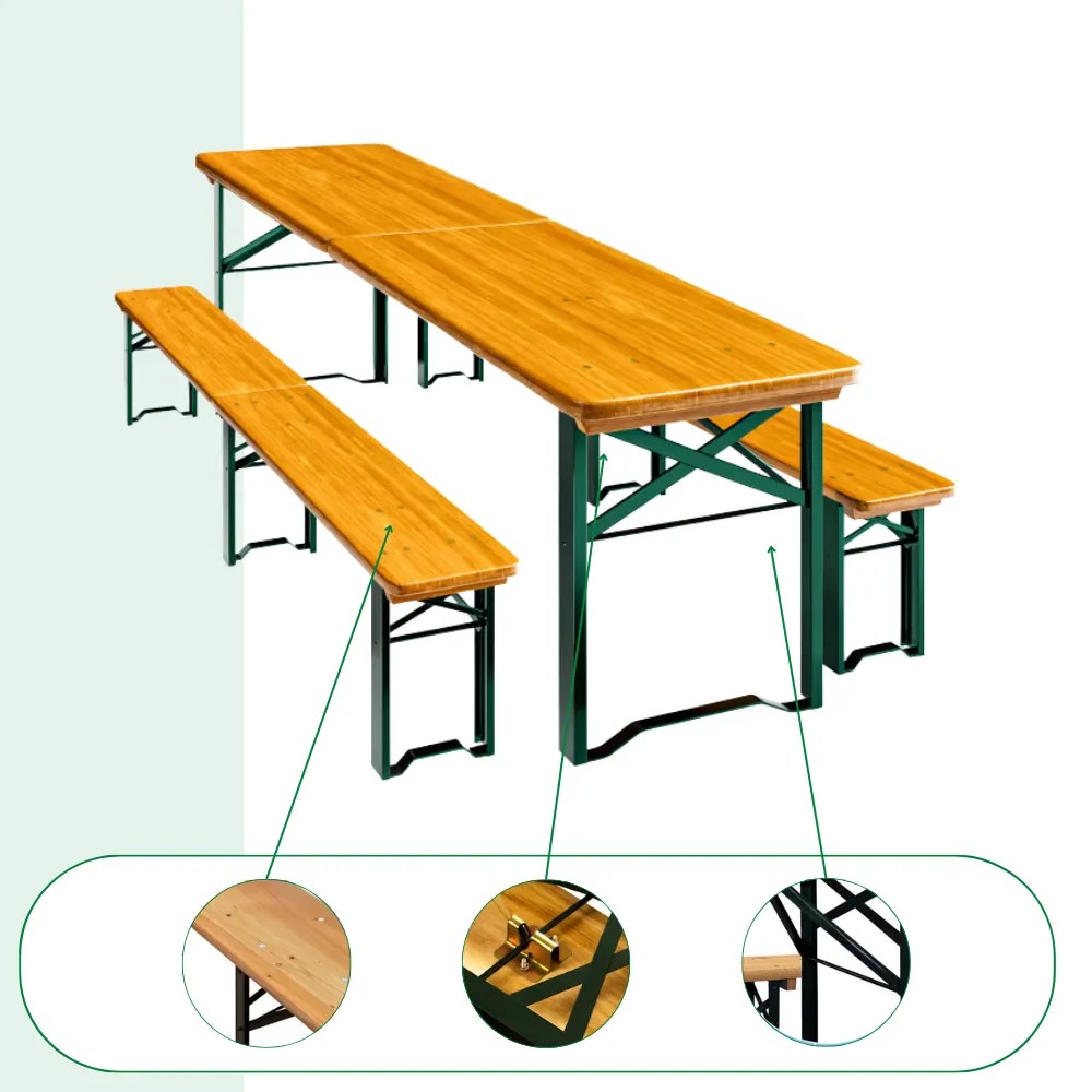 Jurhan MAXI összecsukható sörpad készlet, 220cm, természetes barna