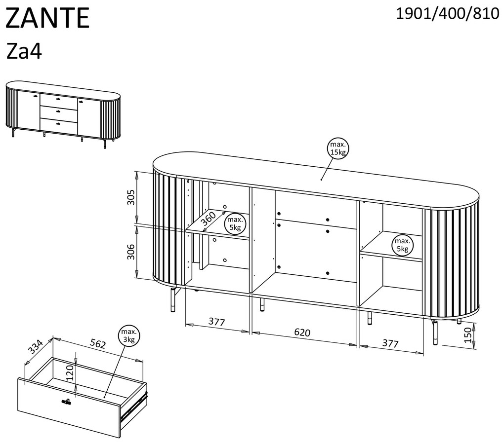 DL ZANTE 2D3S komód - kasmír