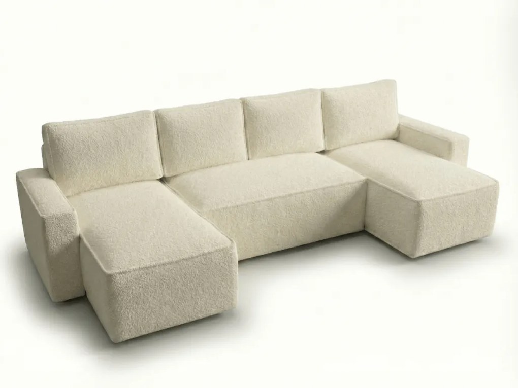 Kihúzható U alakú ülőgarnitúra SMART BOUCLE 303x143 cm, krémszínű