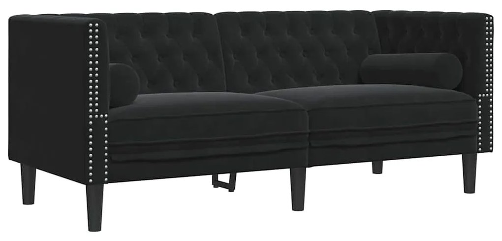 Chesterfield kanapé Argyle Fekete 174 x 74.5 x 70.5 cm Bársony