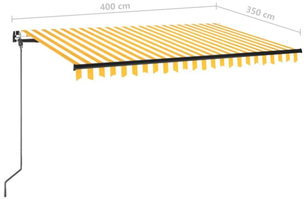 sárga és fehér kézzel kihúzható LED-es napellenző 400 x 350 cm
