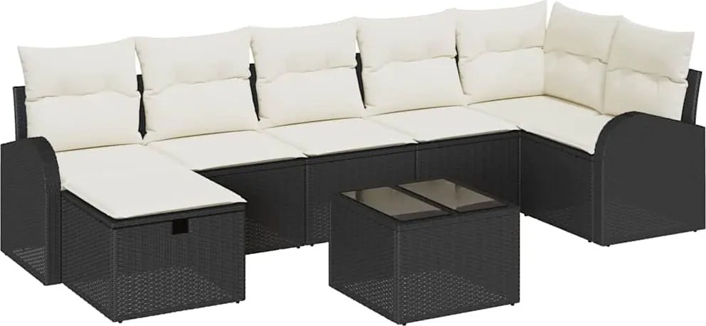 vidaXL Kerti Kanapé Szett párnával tárolóval 8 pcs Fekete Poli rattan