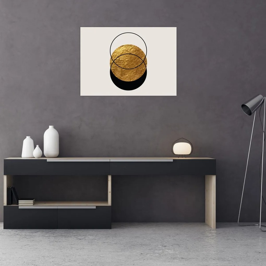 Üveg kép - Absztrakció arany és fehér N⁰2 (70x50 cm)