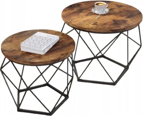 Dohányzóasztal szett 2 db-os, kerek, 50/40cm rusztikus tölgy