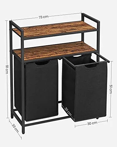 Szennyestartó, polccal kihúzható és levehető ruhatartó zsákkal 2x46L, fekete