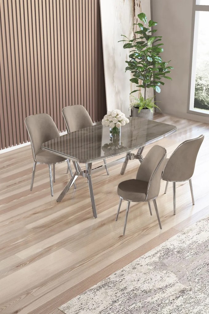 Lena étkezőgarnitúra, antracit-króm, 160 cm – TR240CHR2861