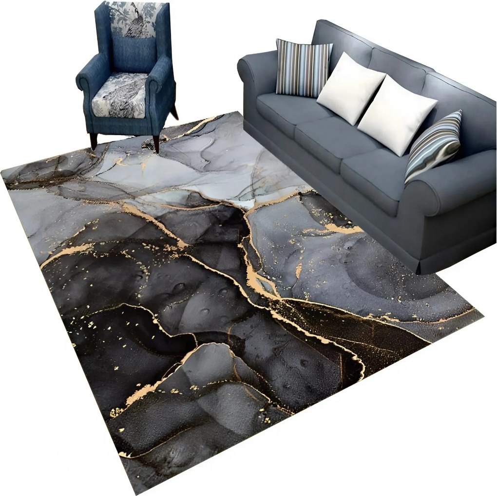 Szőnyeg 160x220CM 3D Nappali Járda Csúszásgátló Szürke Arany Modern
