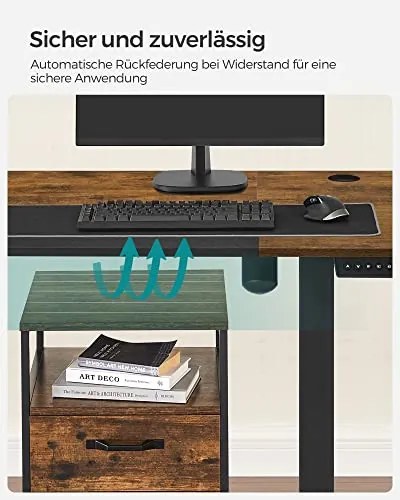 Elektromosan állítható íróasztal komplett, rusztikus barna 140x60x72-120cm