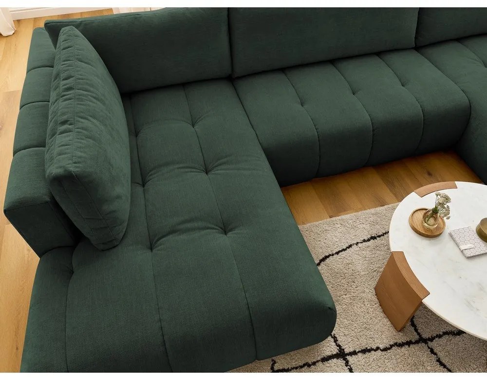 Zöld kinyitható-tárolóhelyes sarokkanapé (bal oldali-U alakú) Fuji – Bobochic Paris