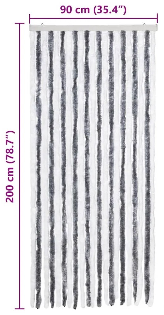 szürke és fehér zsenília rovarfüggöny 90 x 200 cm