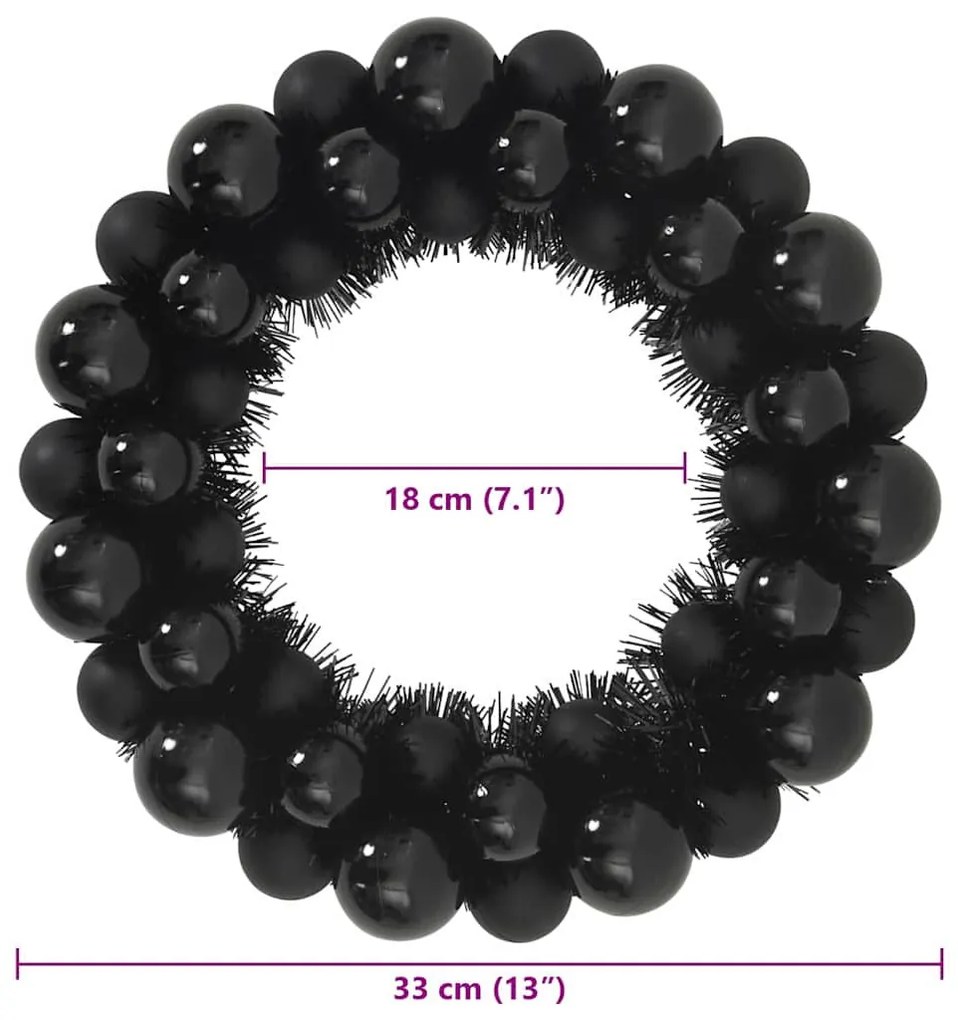 Karácsonyi labda koszorúk 2 pcs Fekete 33 x 33 x 7 cm