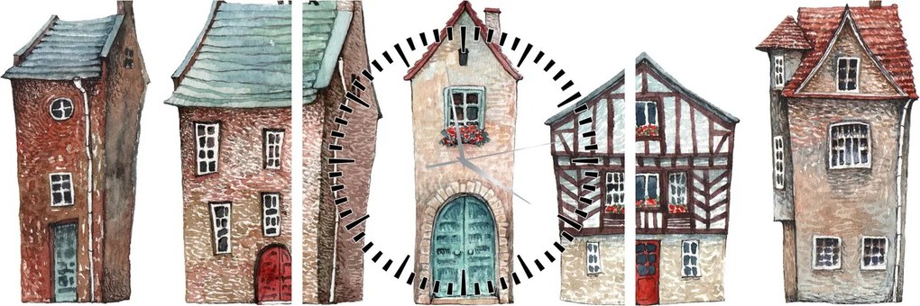Kép - Akvarell házak (órával) (90x30 cm)